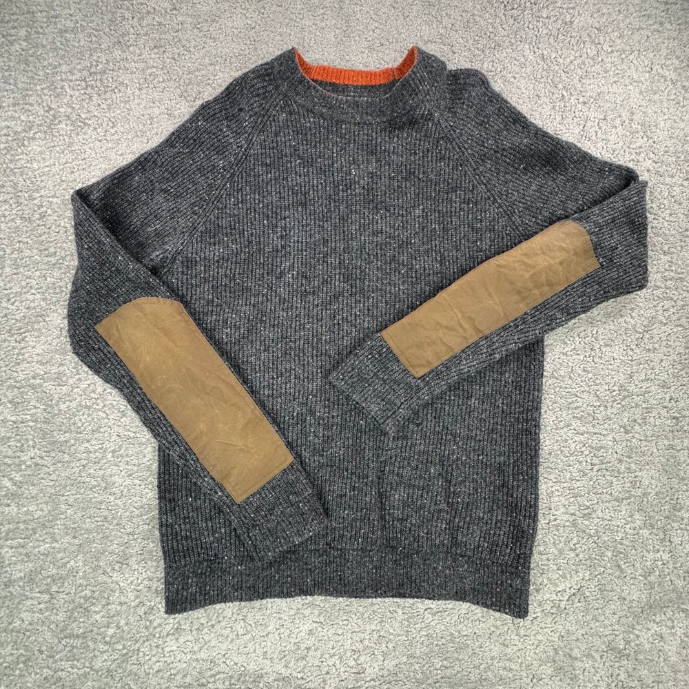 Flint and Tinder Mens Lambswool Blend Elbow Patch Sweater Gray Large F-310013